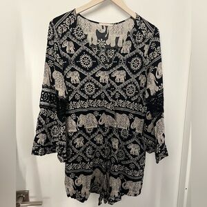 Black & Cream Elephant-Print Women's Romper size GG